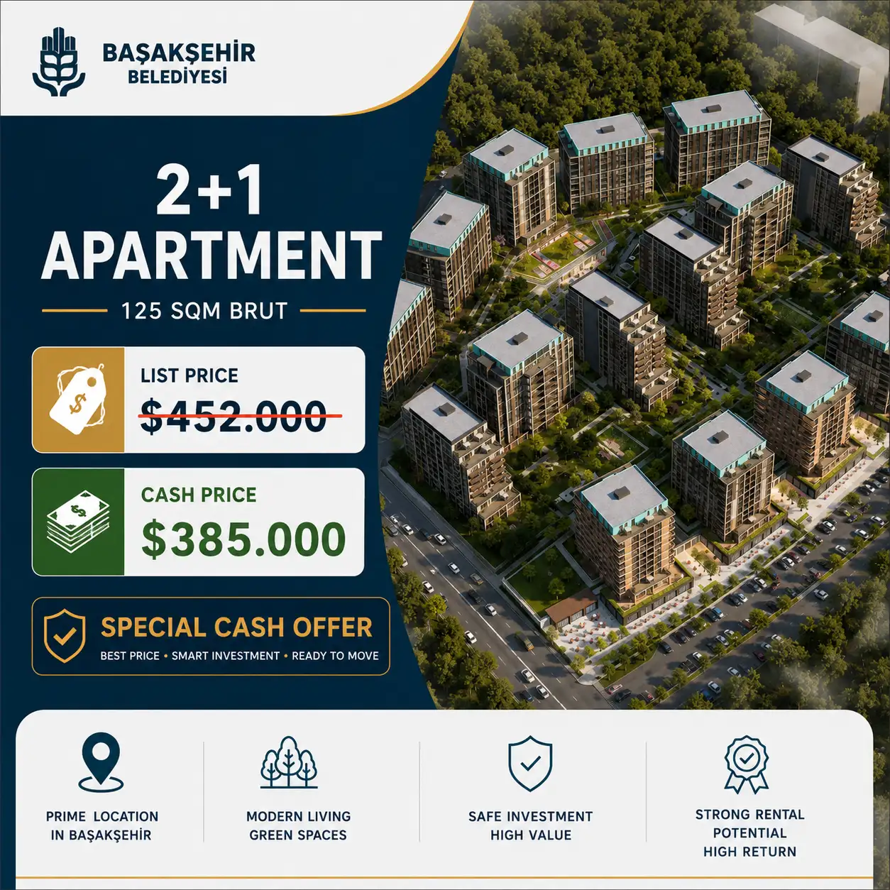 Special Cash Offer | 2+1 Apartment for Sale in Başakşehir Municipality